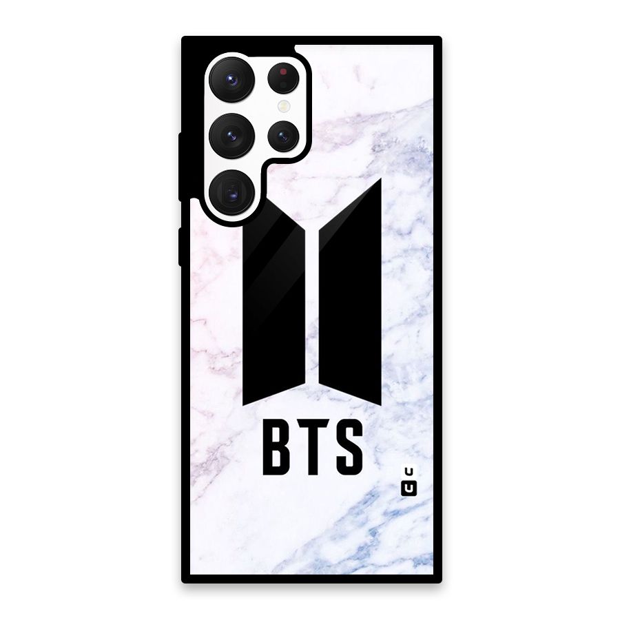 BTS Logo Marble Print Glass Back Case for Galaxy S22 Ultra 5G