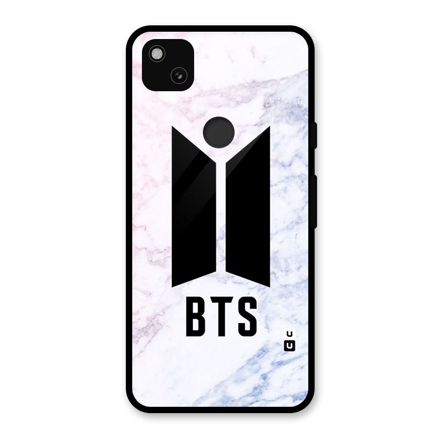 BTS Logo Marble Print Glass Back Case for Google Pixel 4a