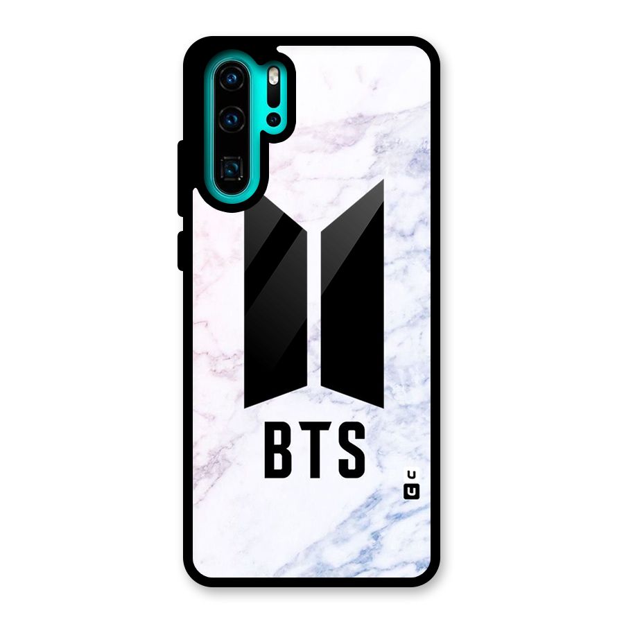 BTS Logo Marble Print Glass Back Case for Huawei P30 Pro