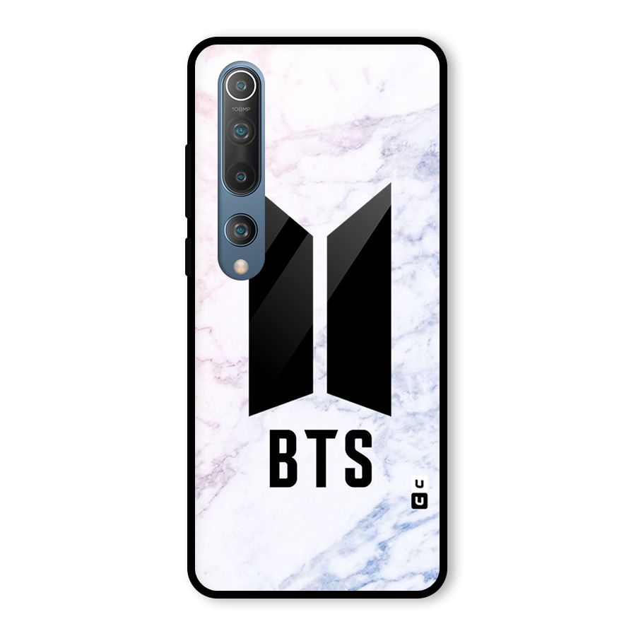 BTS Logo Marble Print Glass Back Case for Mi 10