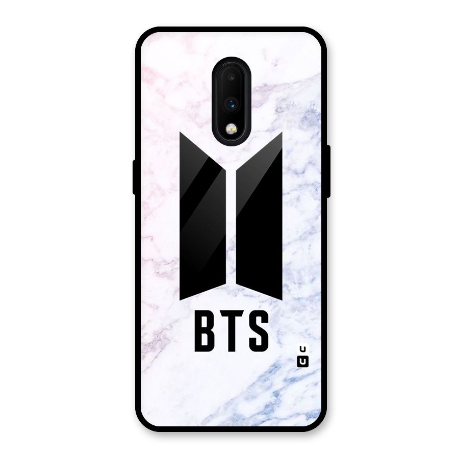 BTS Logo Marble Print Glass Back Case for OnePlus 7