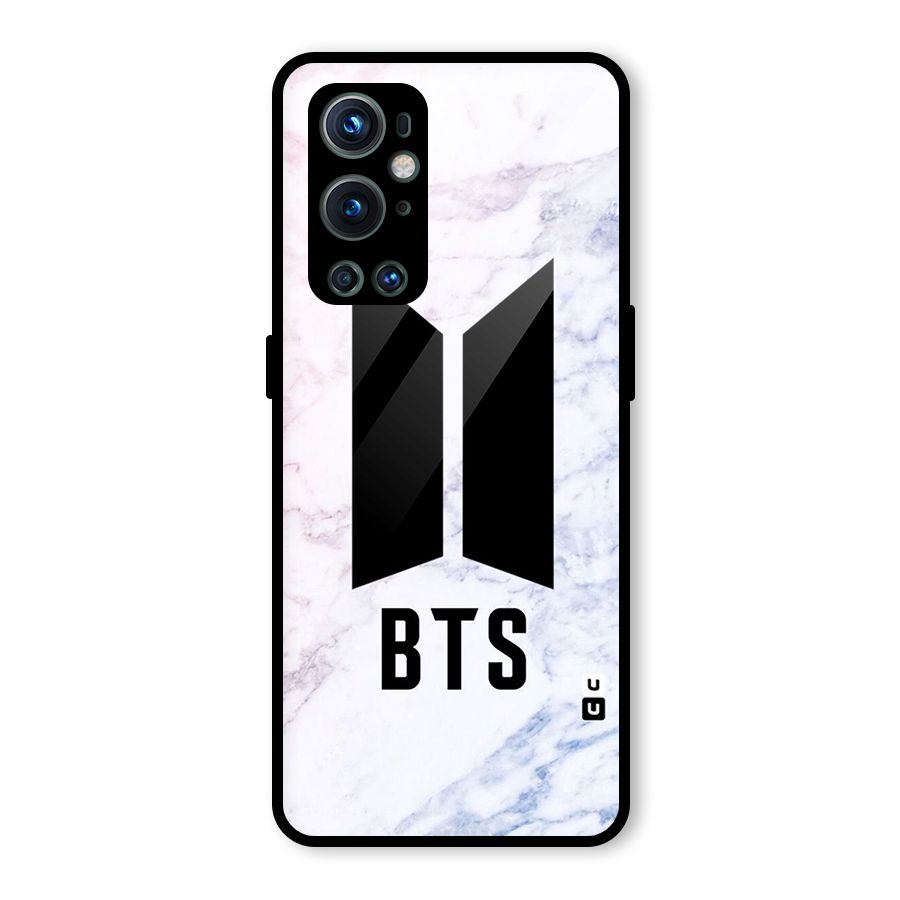 BTS Logo Marble Print Glass Back Case for OnePlus 9 Pro