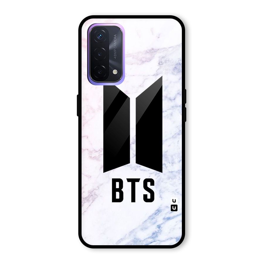 BTS Logo Marble Print Glass Back Case for Oppo A74 5G