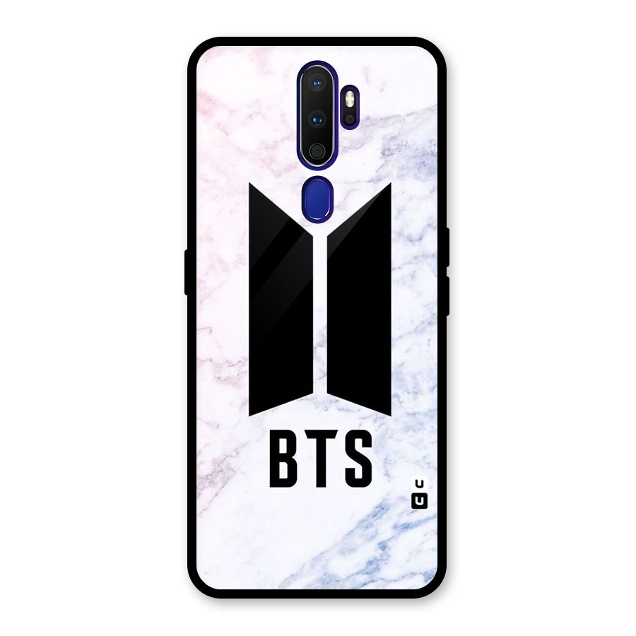 BTS Logo Marble Print Glass Back Case for Oppo A9 (2020)