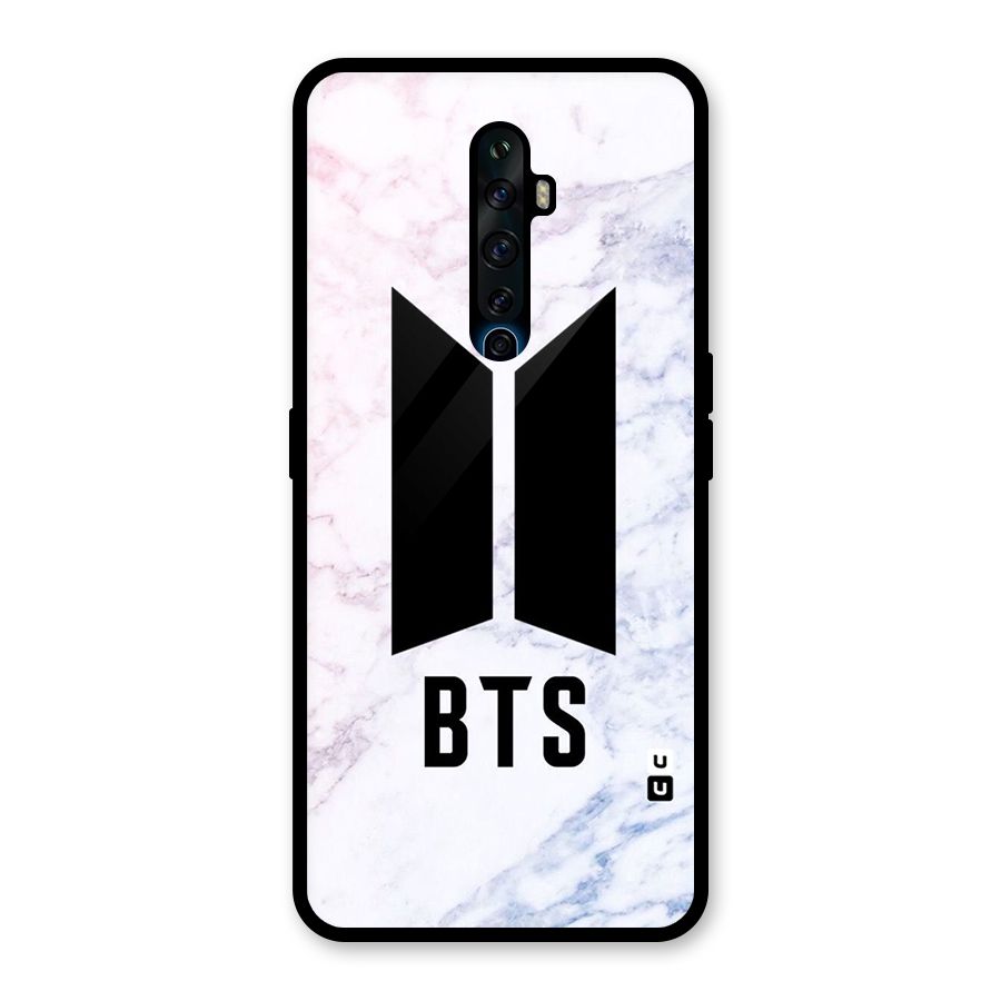 BTS Logo Marble Print Glass Back Case for Oppo Reno2 F