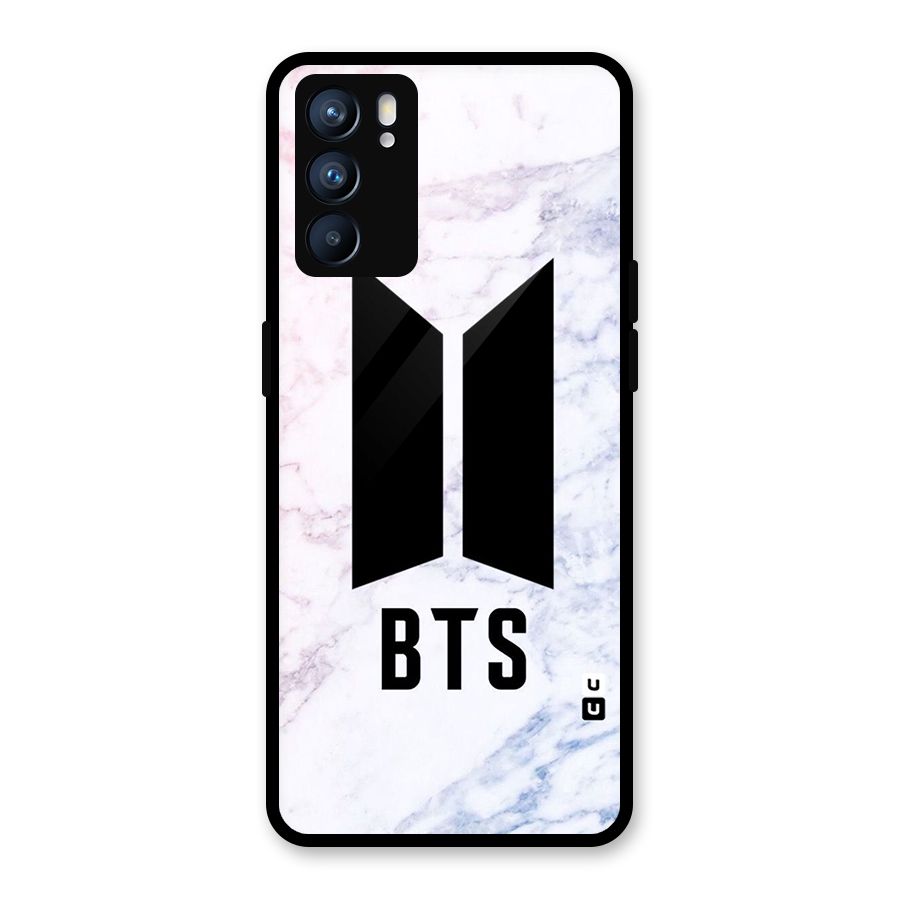 BTS Logo Marble Print Glass Back Case for Oppo Reno6 5G