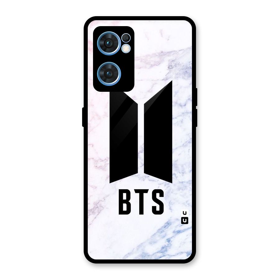 BTS Logo Marble Print Glass Back Case for Oppo Reno7 5G