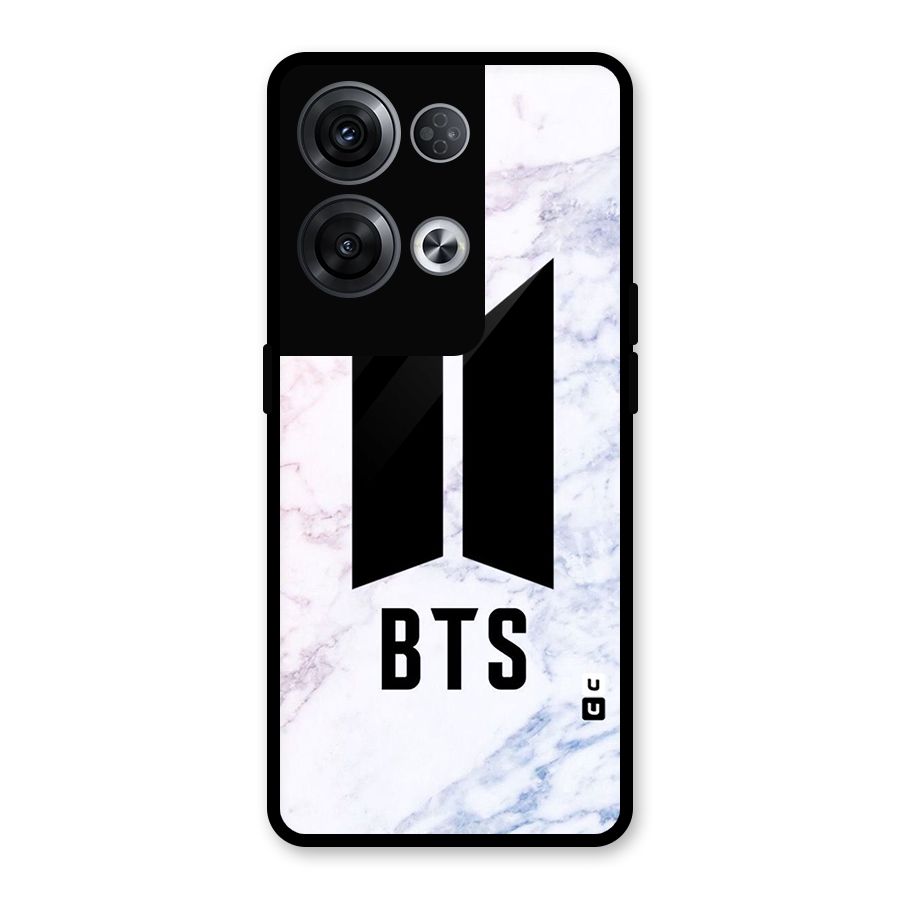 BTS Logo Marble Print Glass Back Case for Oppo Reno8 Pro 5G