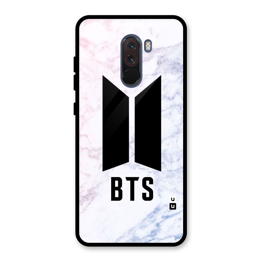 BTS Logo Marble Print Glass Back Case for Poco F1