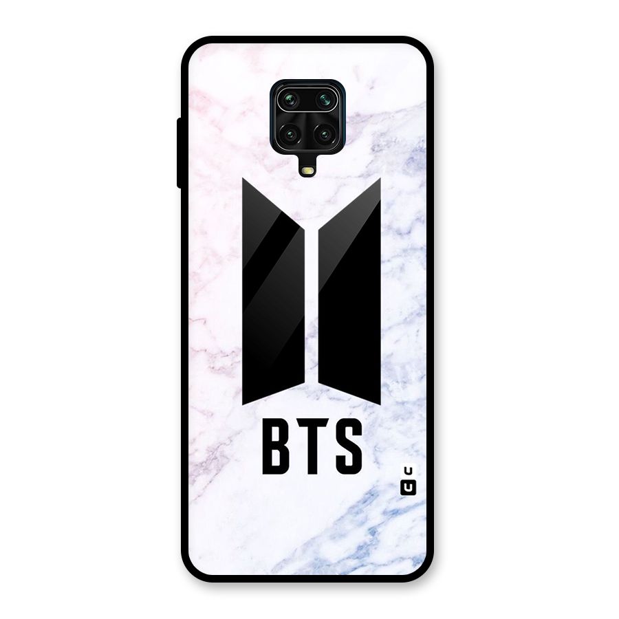 BTS Logo Marble Print Glass Back Case for Poco M2 Pro