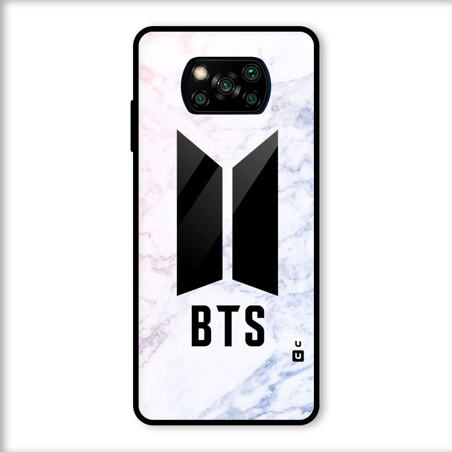 BTS Logo Marble Print Glass Back Case for Poco X3