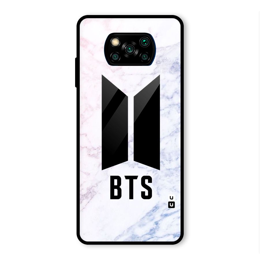 BTS Logo Marble Print Glass Back Case for Poco X3 Pro