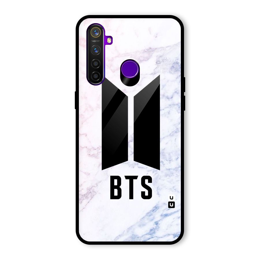 BTS Logo Marble Print Glass Back Case for Realme 5 Pro