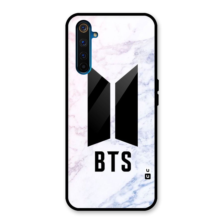 BTS Logo Marble Print Glass Back Case for Realme 6 Pro