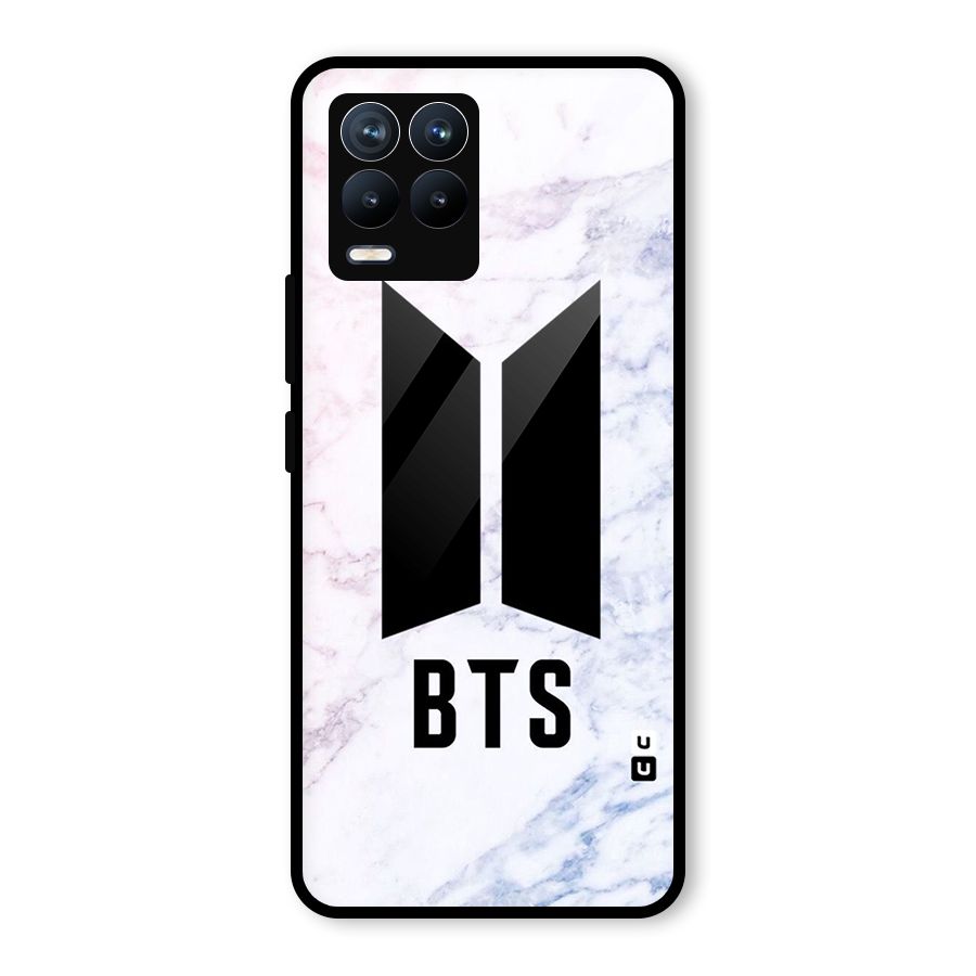 BTS Logo Marble Print Glass Back Case for Realme 8 Pro