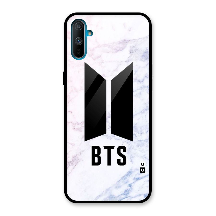 BTS Logo Marble Print Glass Back Case for Realme C3