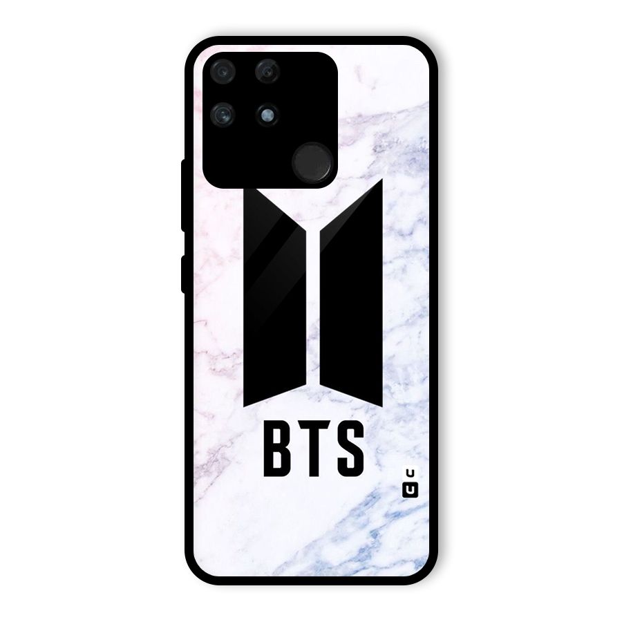 BTS Logo Marble Print Glass Back Case for Realme Narzo 50A