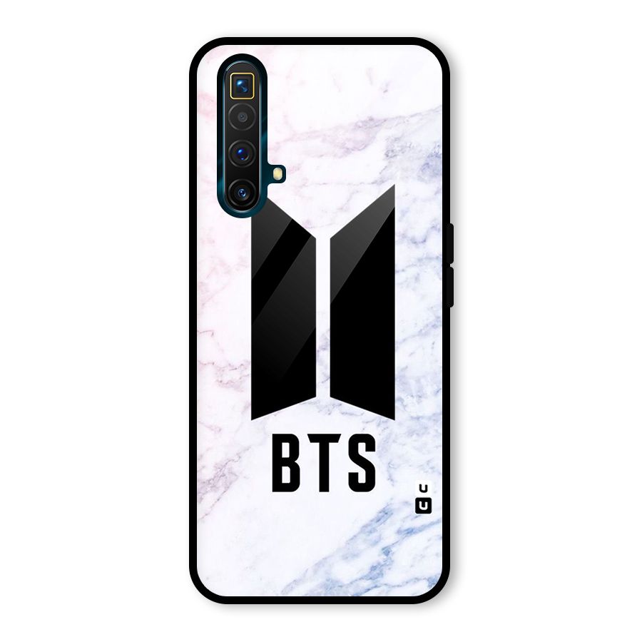 BTS Logo Marble Print Glass Back Case for Realme X3