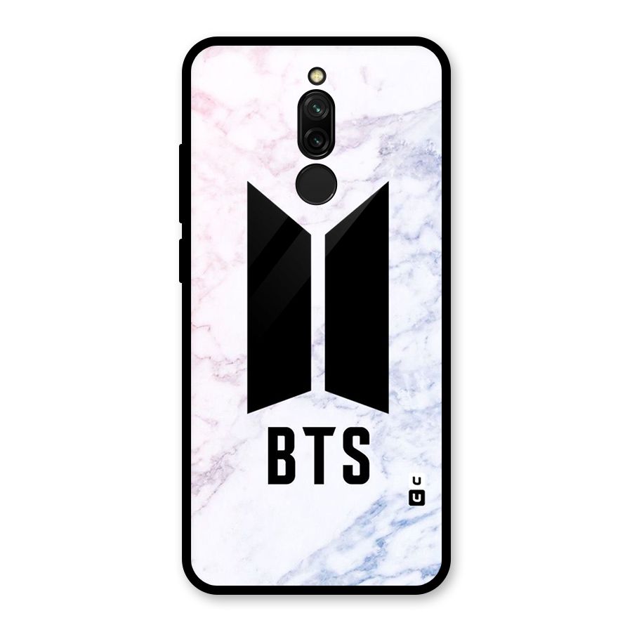 BTS Logo Marble Print Glass Back Case for Redmi 8