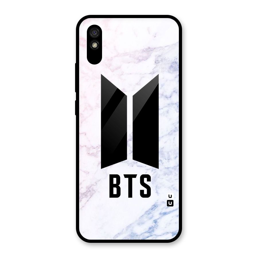 BTS Logo Marble Print Glass Back Case for Redmi 9A