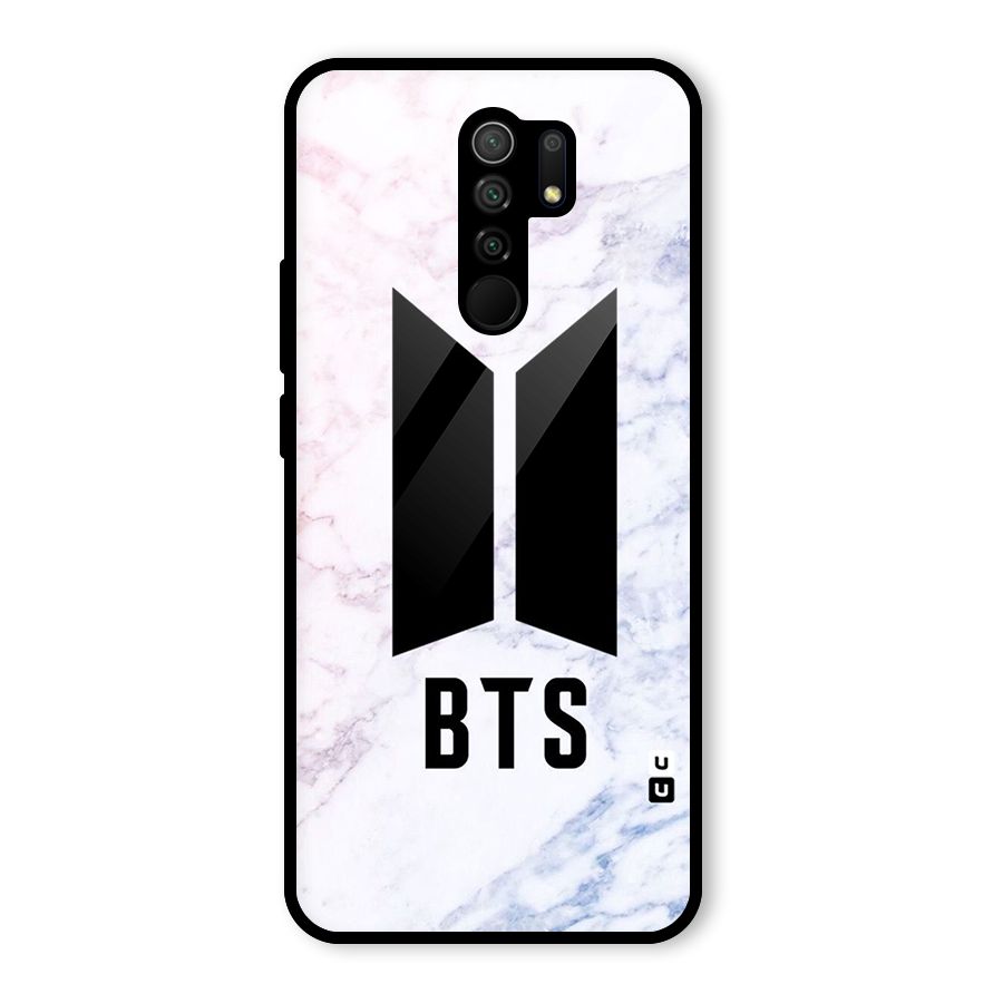 BTS Logo Marble Print Glass Back Case for Redmi 9 Prime