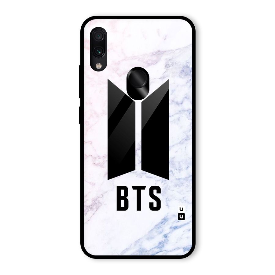 BTS Logo Marble Print Glass Back Case for Redmi Note 7S