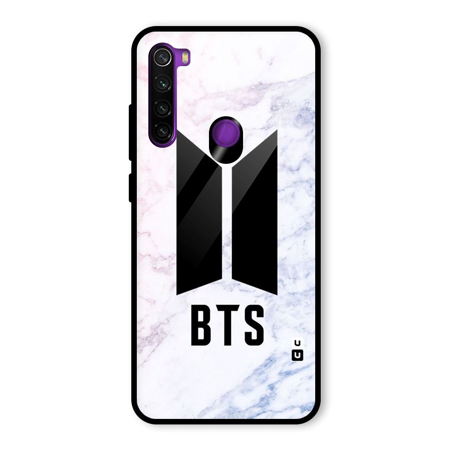 BTS Logo Marble Print Glass Back Case for Redmi Note 8