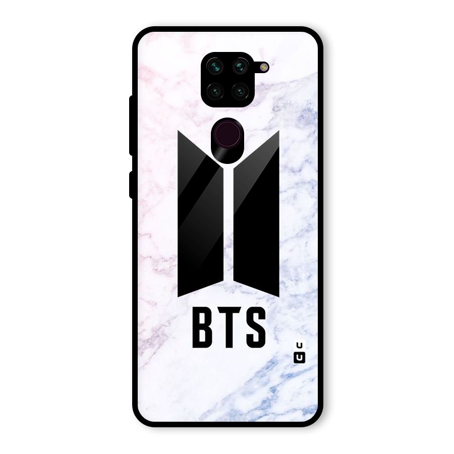BTS Logo Marble Print Glass Back Case for Redmi Note 9