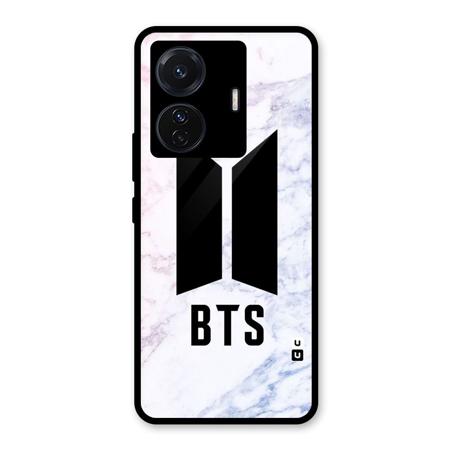 BTS Logo Marble Print Glass Back Case for Vivo T1 Pro