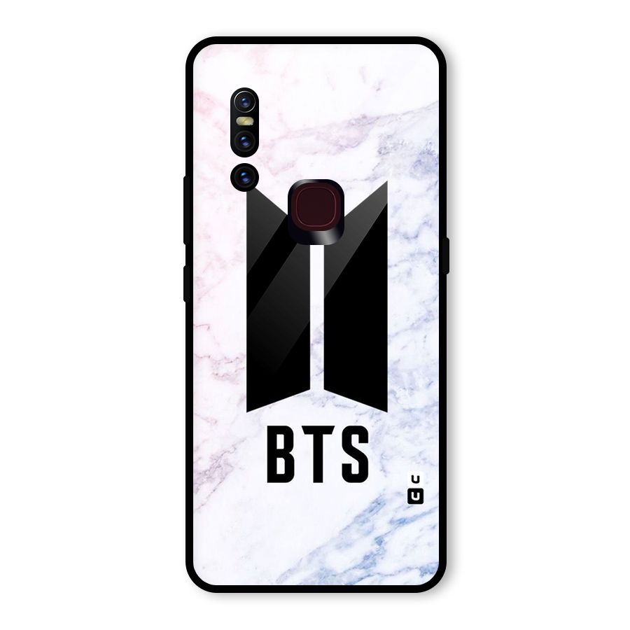 BTS Logo Marble Print Glass Back Case for Vivo V15