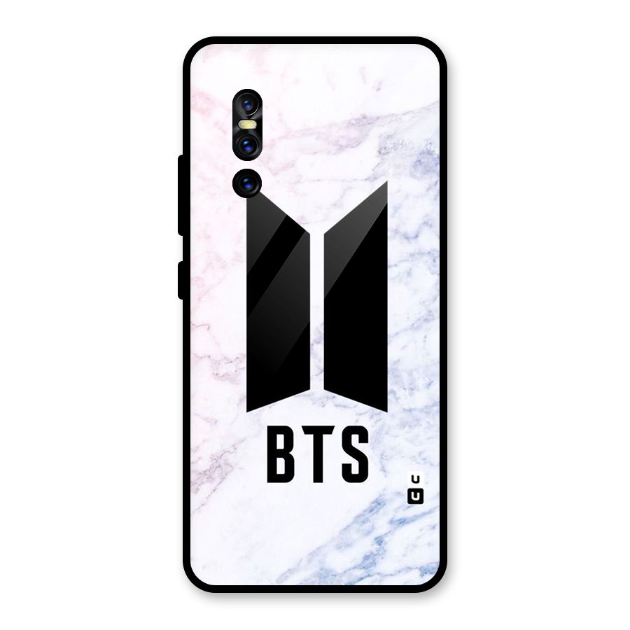 BTS Logo Marble Print Glass Back Case for Vivo V15 Pro