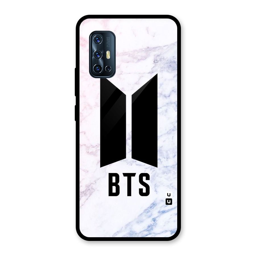 BTS Logo Marble Print Glass Back Case for Vivo V17