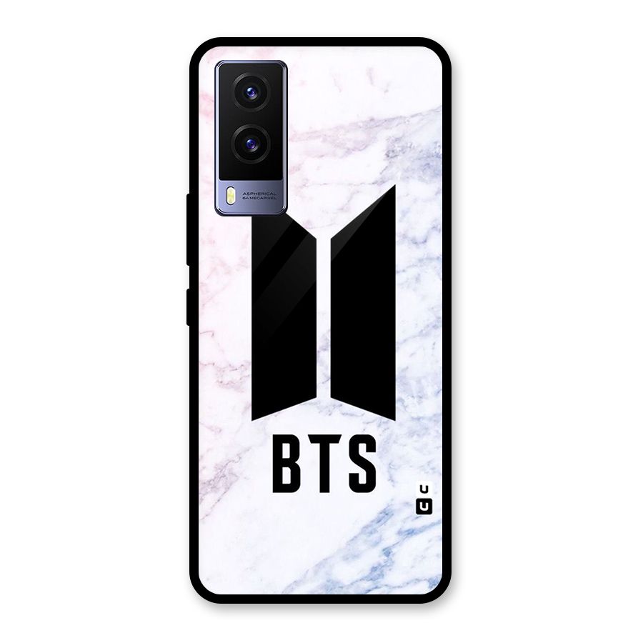 BTS Logo Marble Print Glass Back Case for Vivo V21e 5G