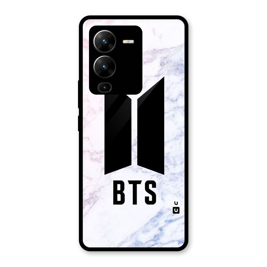 BTS Logo Marble Print Glass Back Case for Vivo V25 Pro