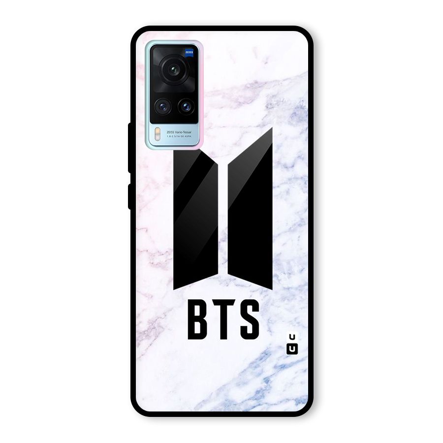 BTS Logo Marble Print Glass Back Case for Vivo X60