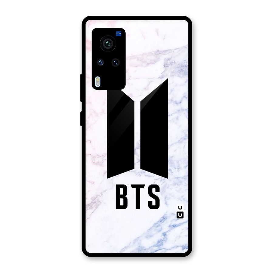 BTS Logo Marble Print Glass Back Case for Vivo X60 Pro