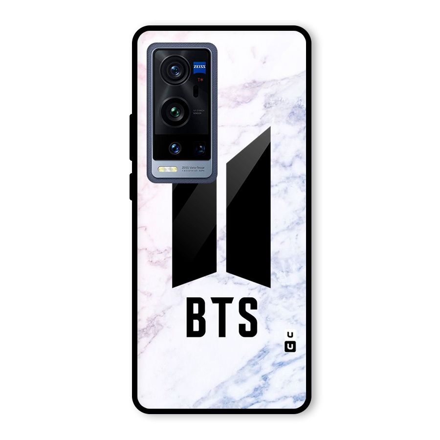 BTS Logo Marble Print Glass Back Case for Vivo X60 Pro Plus
