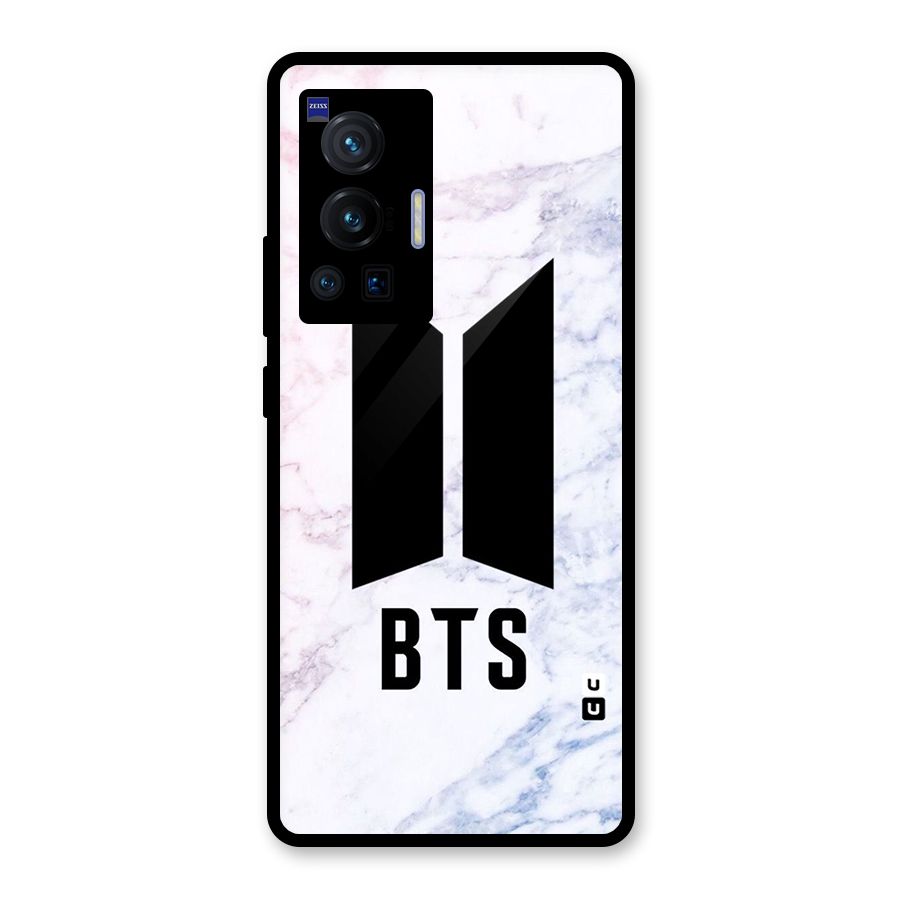 BTS Logo Marble Print Glass Back Case for Vivo X70 Pro
