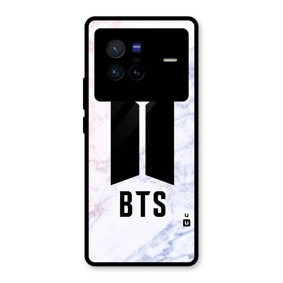 BTS Logo Marble Print Glass Back Case for Vivo X80