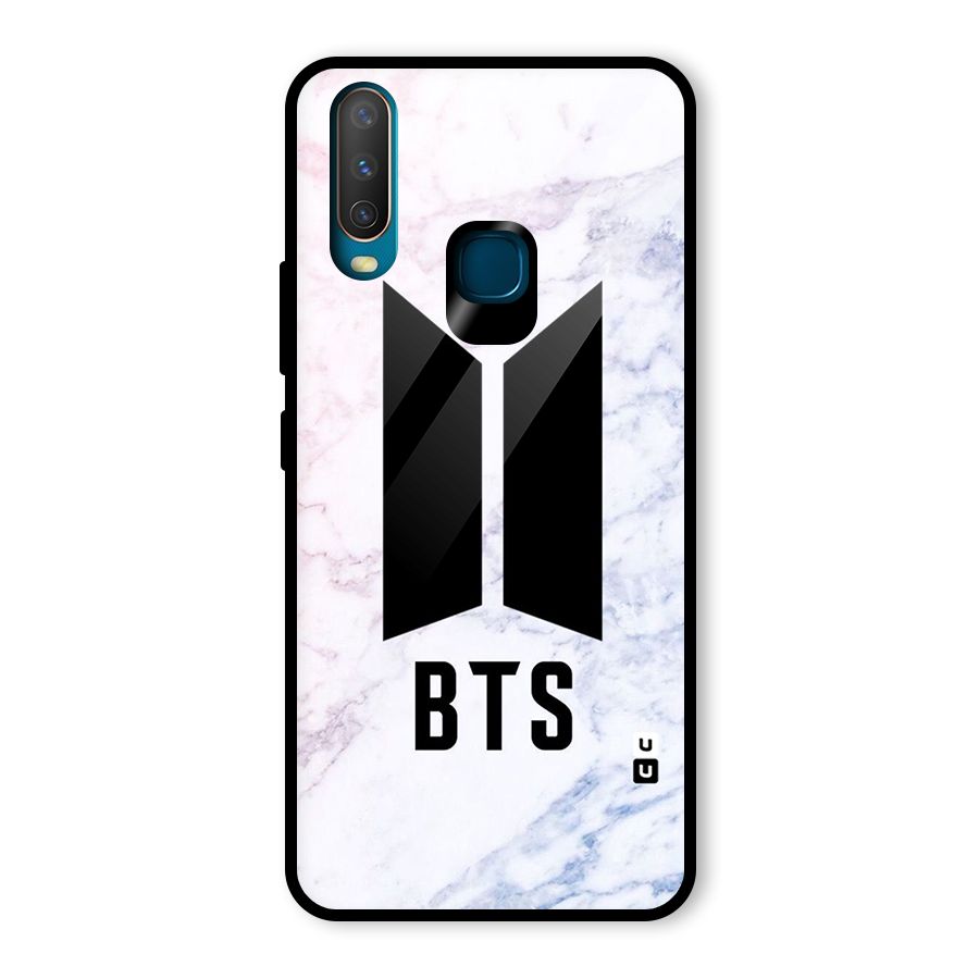 BTS Logo Marble Print Glass Back Case for Vivo Y15