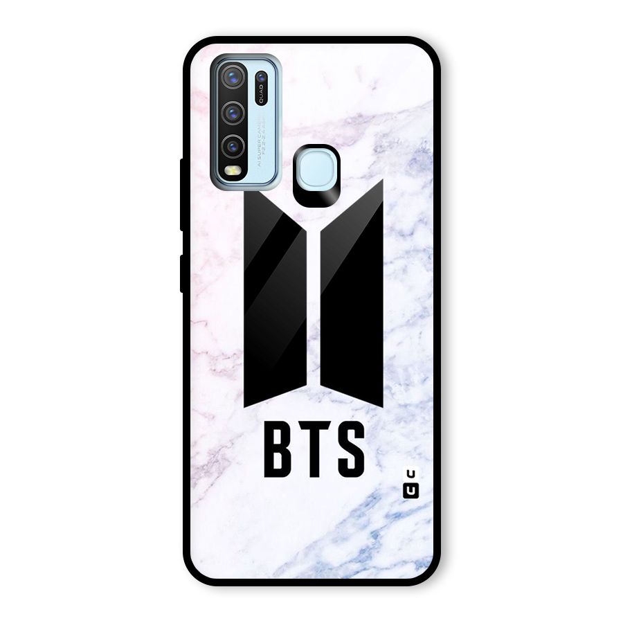 BTS Logo Marble Print Glass Back Case for Vivo Y50