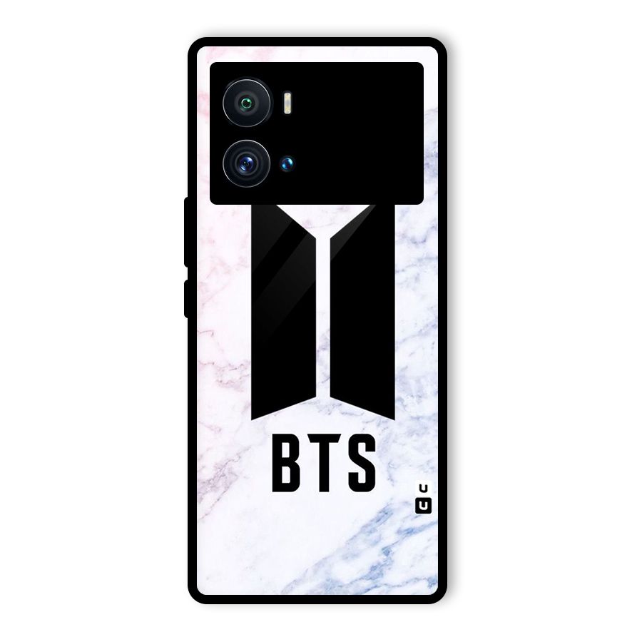 BTS Logo Marble Print Glass Back Case for Vivo iQOO 9 Pro