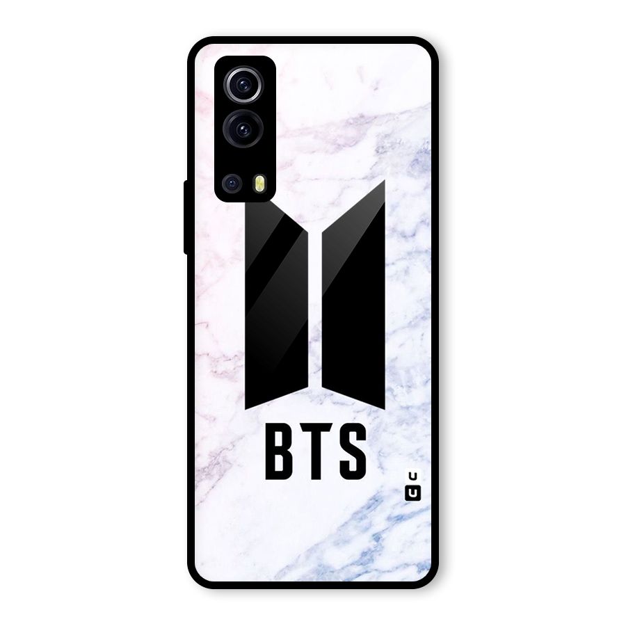 BTS Logo Marble Print Glass Back Case for Vivo iQOO Z3
