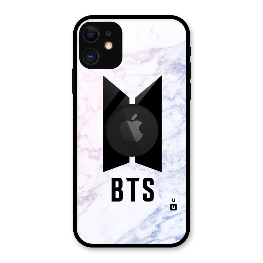BTS Logo Marble Print Glass Back Case for iPhone 11 Logo Cut