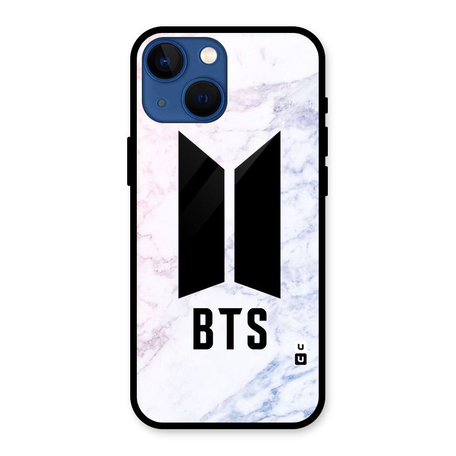 BTS Logo Marble Print Glass Back Case for iPhone 13 Mini