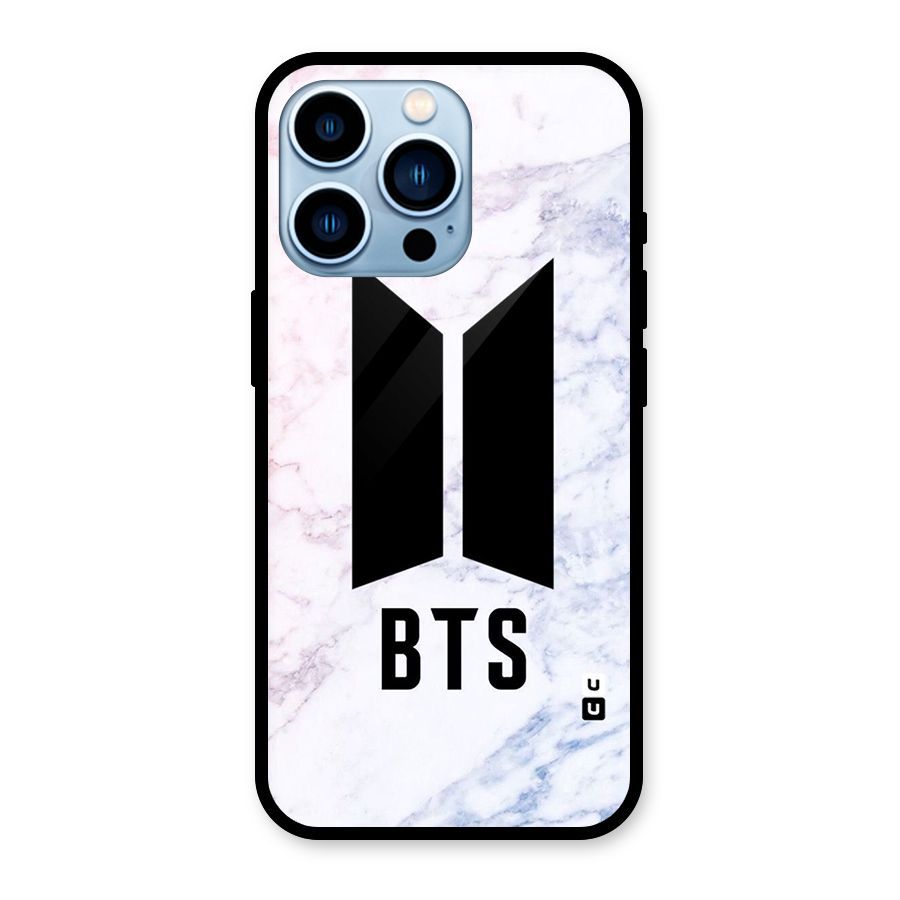 BTS Logo Marble Print Glass Back Case for iPhone 13 Pro