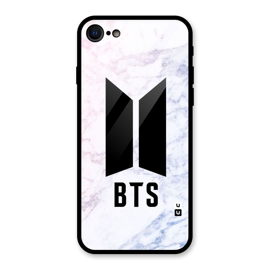 BTS Logo Marble Print Glass Back Case for iPhone SE 2022