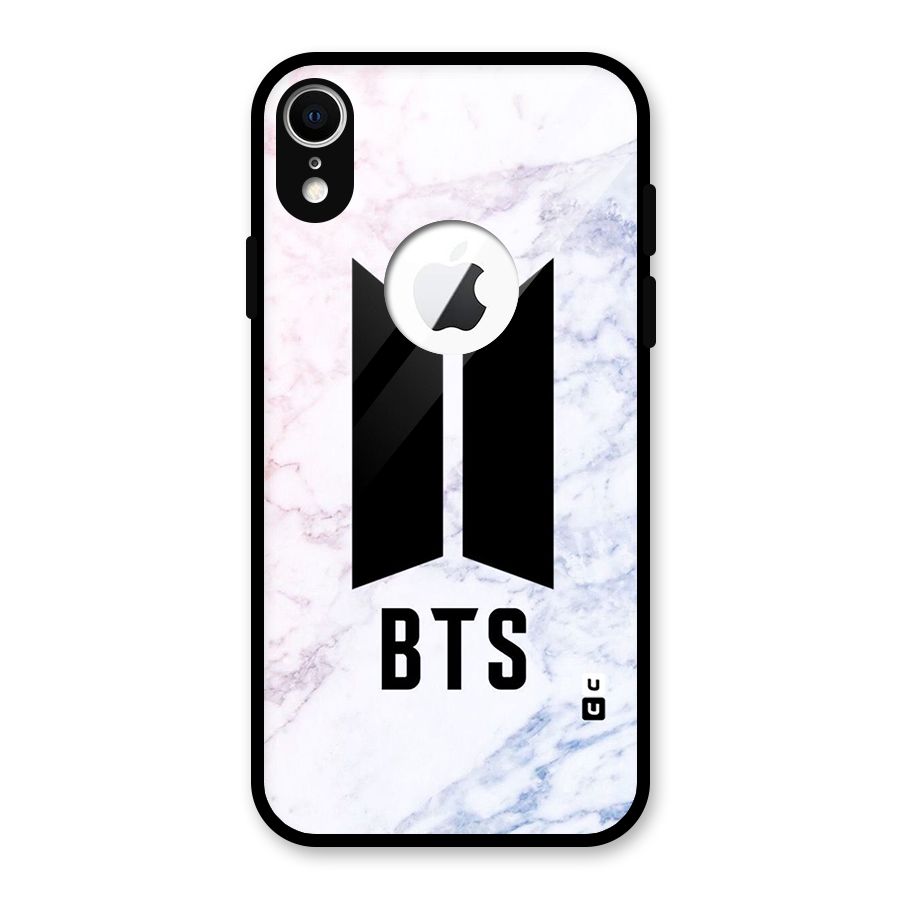 BTS Logo Marble Print Glass Back Case for iPhone XR Logo Cut