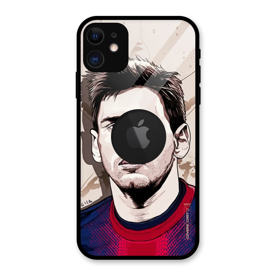 Barca King Messi Glass Back Case for iPhone 11 Logo Cut