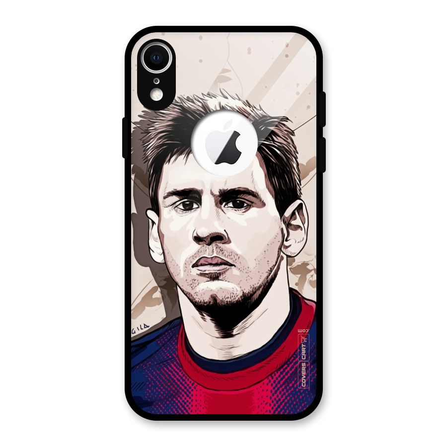 Barca King Messi Glass Back Case for iPhone XR Logo Cut